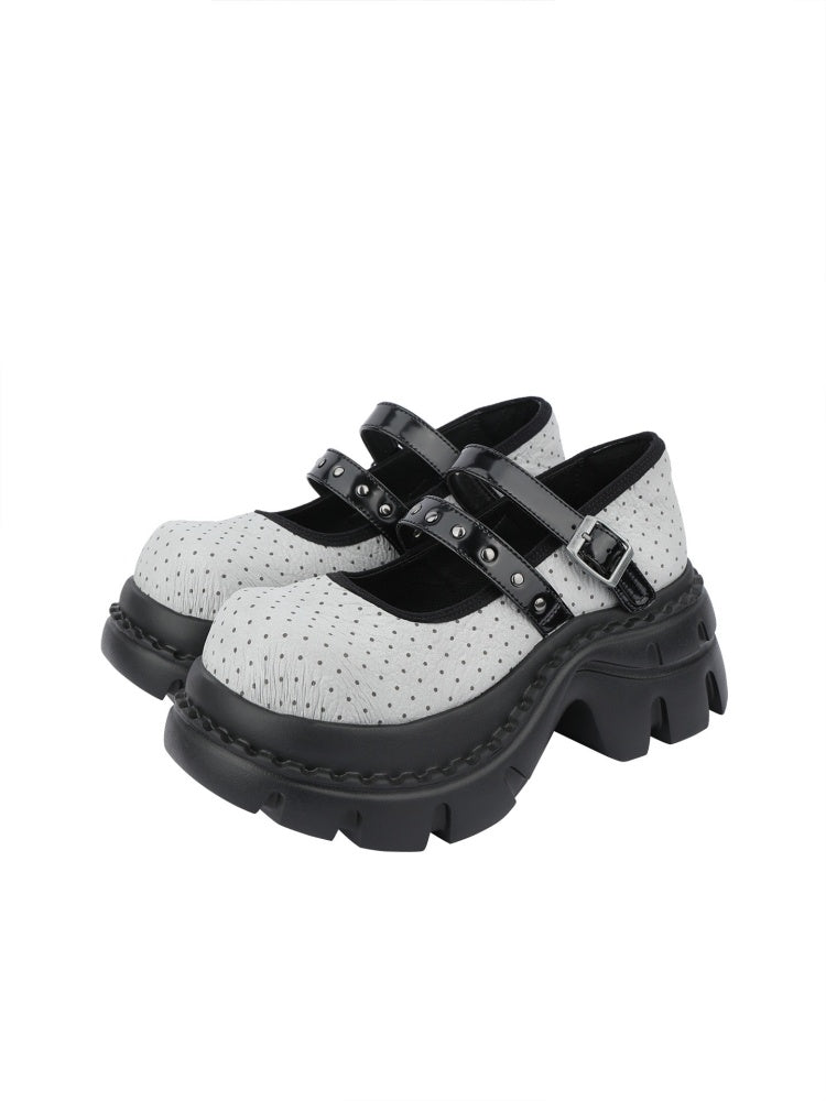 Niche Cute Polka Dot Mary Jane Heightened Platform Shoes【s0000015985】
