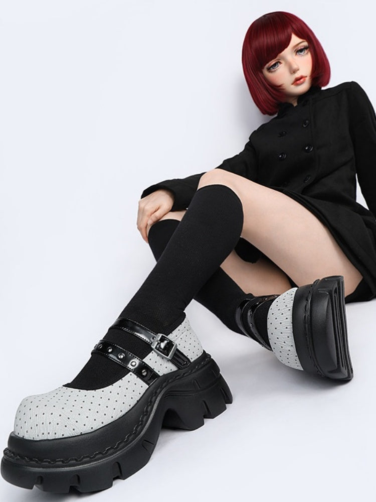 Niche Cute Polka Dot Mary Jane Heightened Platform Shoes【s0000015985】