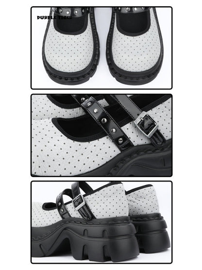 Niche Cute Polka Dot Mary Jane Heightened Platform Shoes【s0000015985】