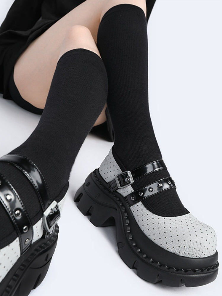 Niche Cute Polka Dot Mary Jane Heightened Platform Shoes【s0000015985】