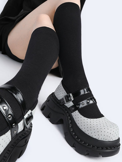 Niche Cute Polka Dot Mary Jane Heightened Platform Shoes【s0000015985】