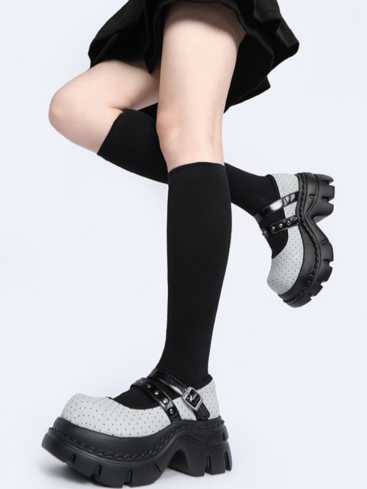 Niche Cute Polka Dot Mary Jane Heightened Platform Shoes【s0000015985】