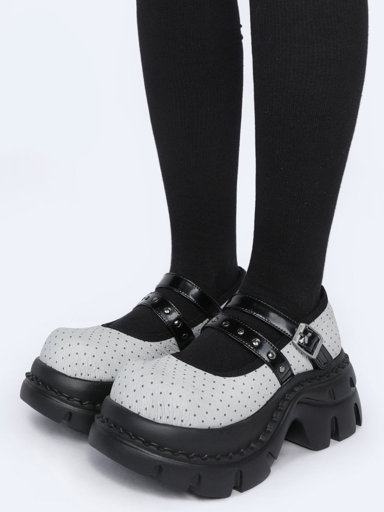 Niche Cute Polka Dot Mary Jane Heightened Platform Shoes【s0000015985】