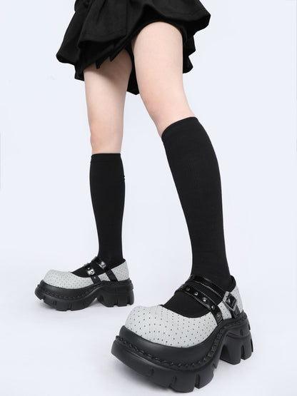 Niche Cute Polka Dot Mary Jane Heightened Platform Shoes【s0000015985】