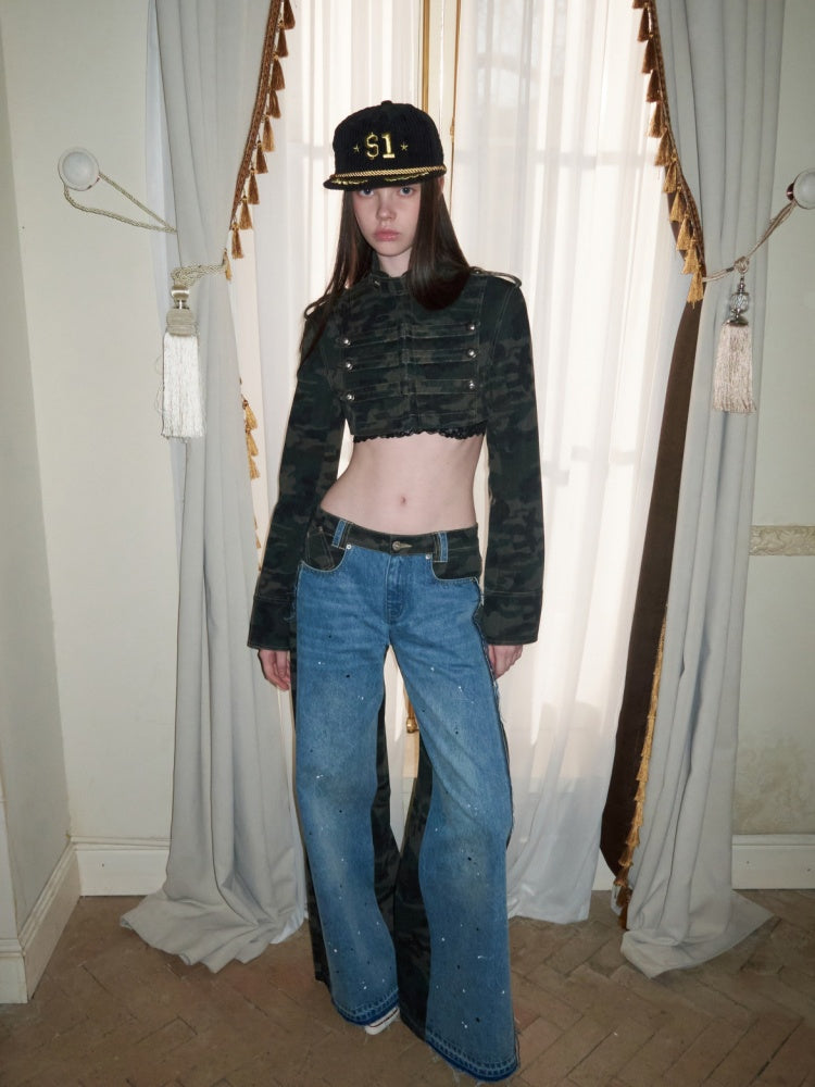 Double-Breasted Camouflage Cropped Jacket & Short Pants【s0000015990】