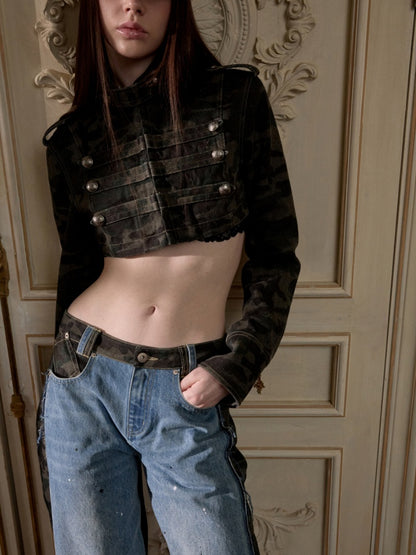 Double-Breasted Camouflage Cropped Jacket & Short Pants【s0000015990】