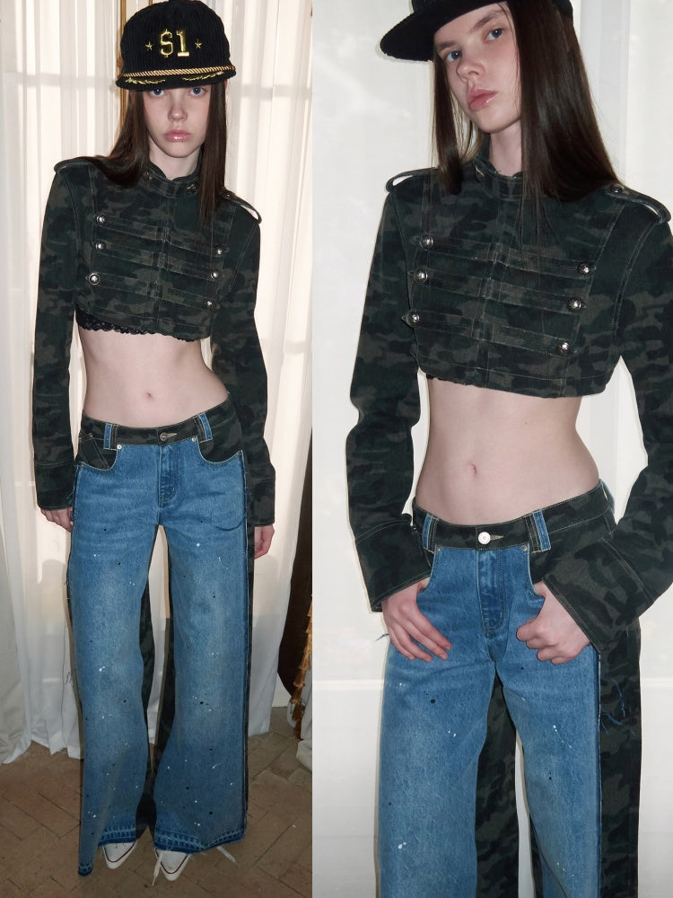 Double-Breasted Camouflage Cropped Jacket & Short Pants【s0000015990】