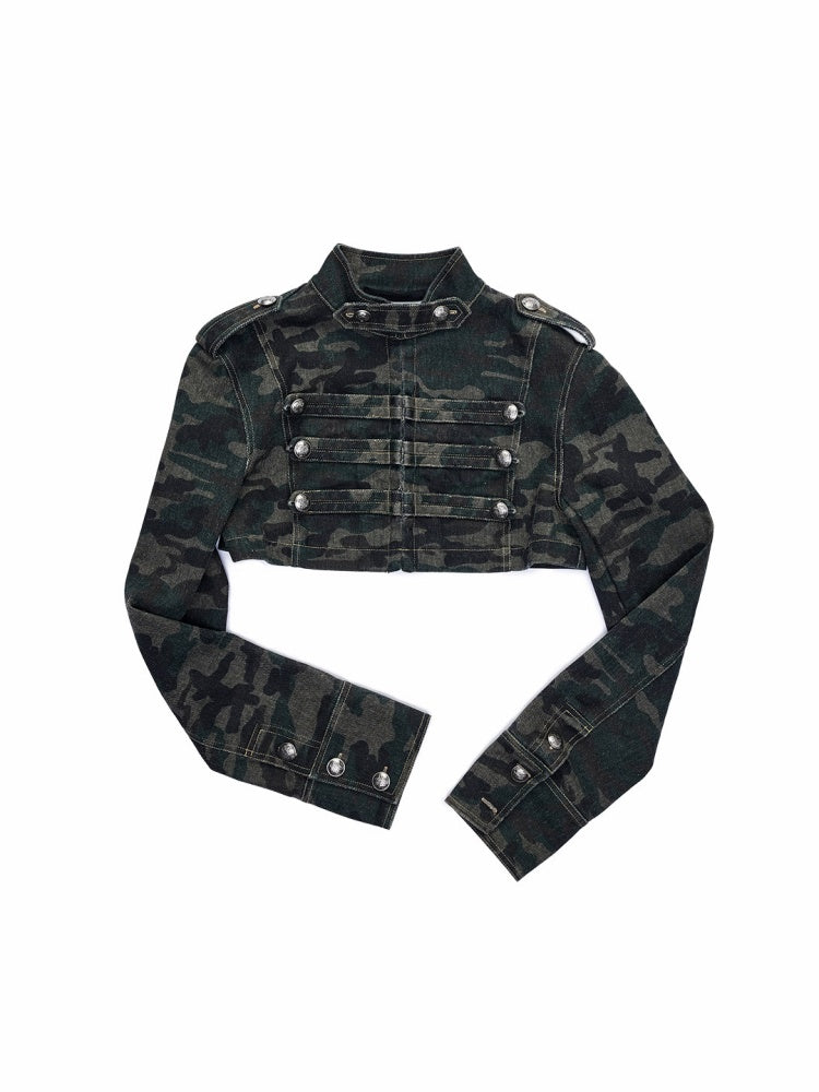 Double-Breasted Camouflage Cropped Jacket & Short Pants【s0000015990】