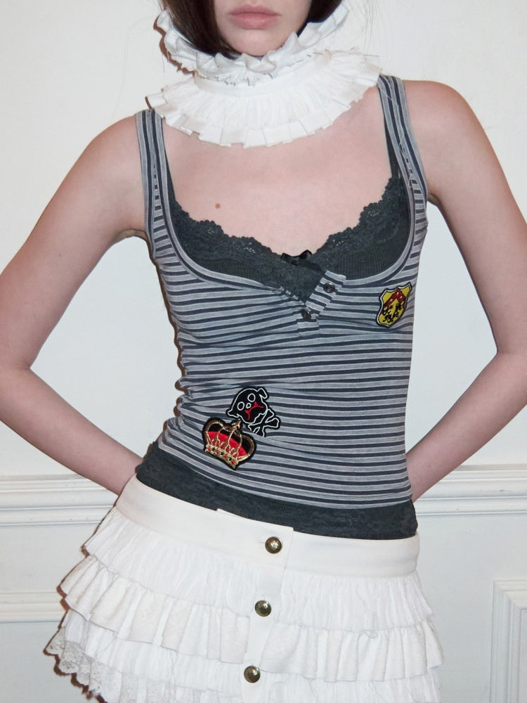Faux Layered Lace Emblem Patchwork Camisole Tank Top【s0000015991】