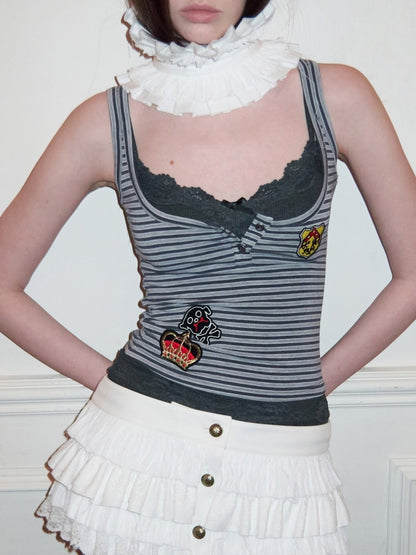 Faux Layered Lace Emblem Patchwork Camisole Tank Top【s0000015991】