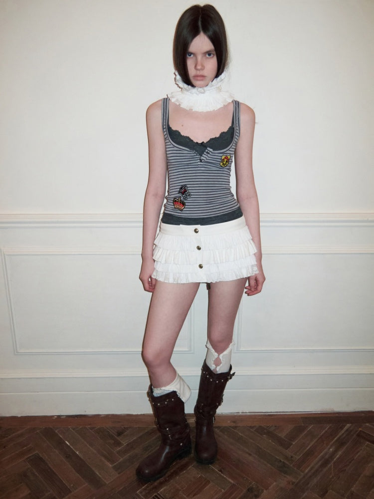 Faux Layered Lace Emblem Patchwork Camisole Tank Top【s0000015991】