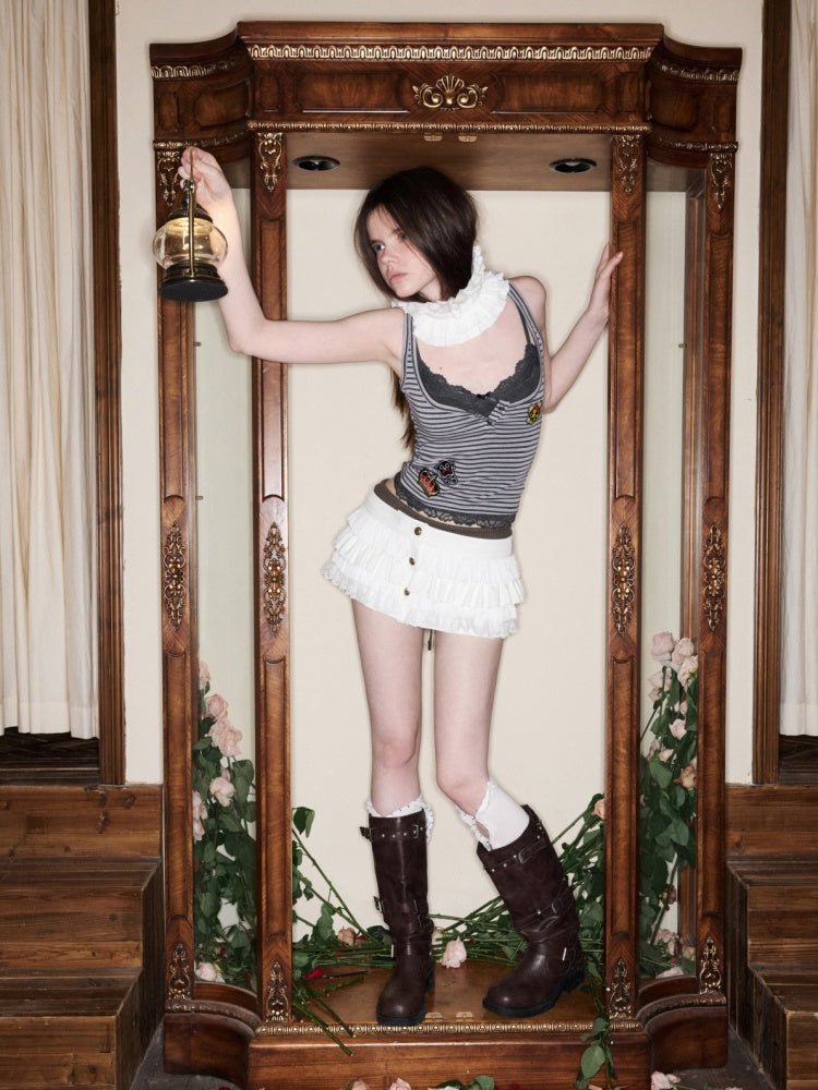 Faux Layered Lace Emblem Patchwork Camisole Tank Top【s0000015991】
