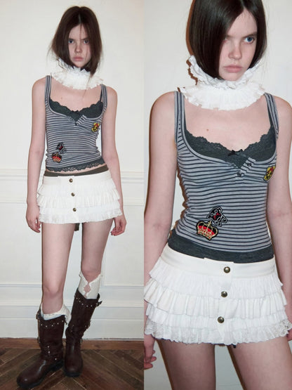 Faux Layered Lace Emblem Patchwork Camisole Tank Top【s0000015991】