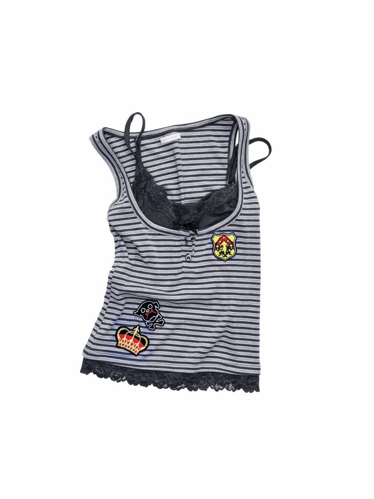 Faux Layered Lace Emblem Patchwork Camisole Tank Top【s0000015991】