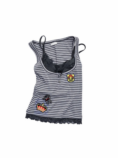 Faux Layered Lace Emblem Patchwork Camisole Tank Top【s0000015991】