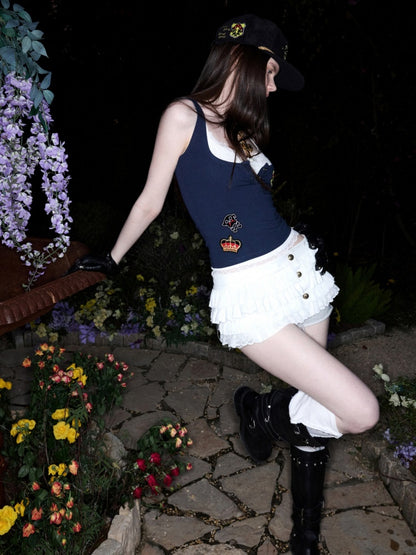 Faux Layered Lace Emblem Patchwork Camisole Tank Top【s0000015991】