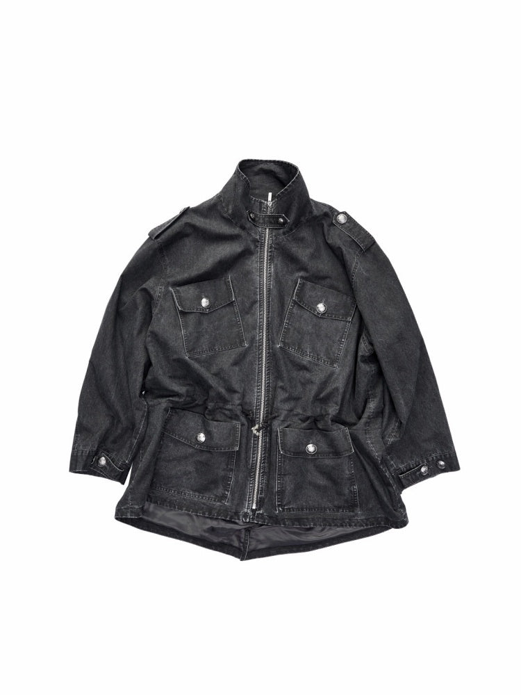 Washed Distressed Mid-Length Cargo Pocket Jacket【s0000015995】
