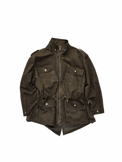 Washed Distressed Mid-Length Cargo Pocket Jacket【s0000015995】
