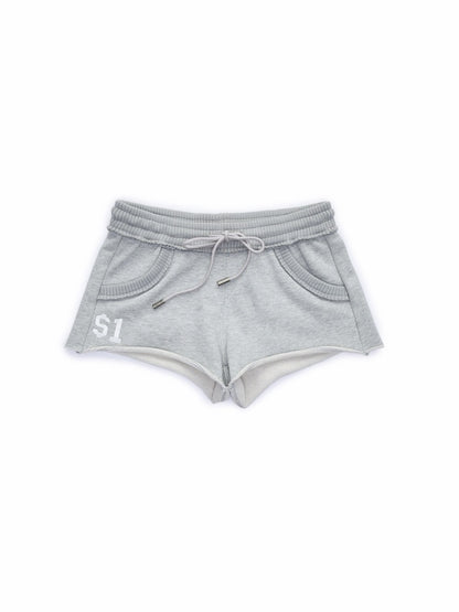 Camouflage Contrast Bone Embroidery Badge Ribbed Sweat Short Pants【s0000015996】