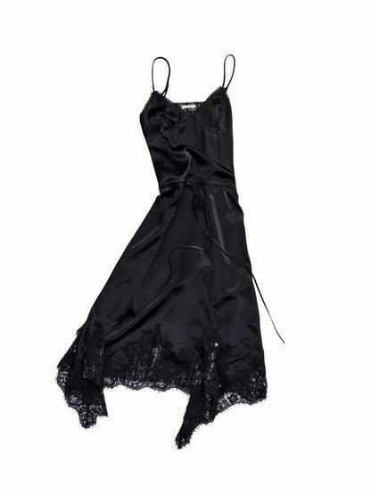 Lace Irregular Plaid Patchwork V-Neck Suspender Dress【s0000015997】