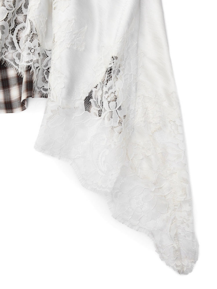 Lace Irregular Plaid Patchwork V-Neck Suspender Dress【s0000015997】