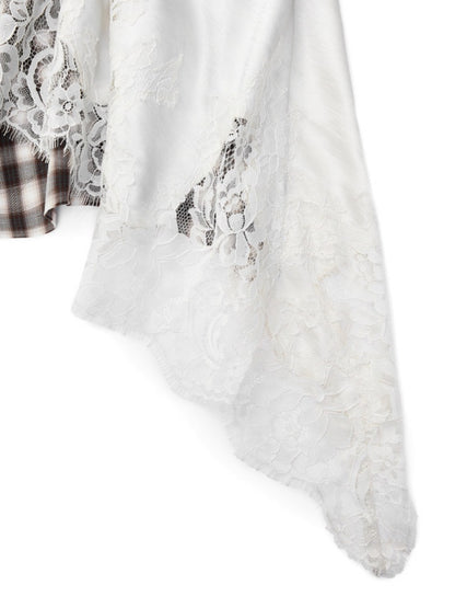 Lace Irregular Plaid Patchwork V-Neck Suspender Dress【s0000015997】