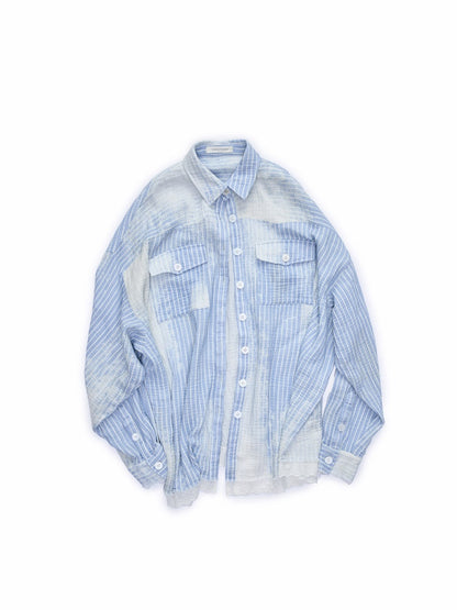 Washed Vertical Striped Shirt & Straight-Leg Pants & Bra【s0000015999】