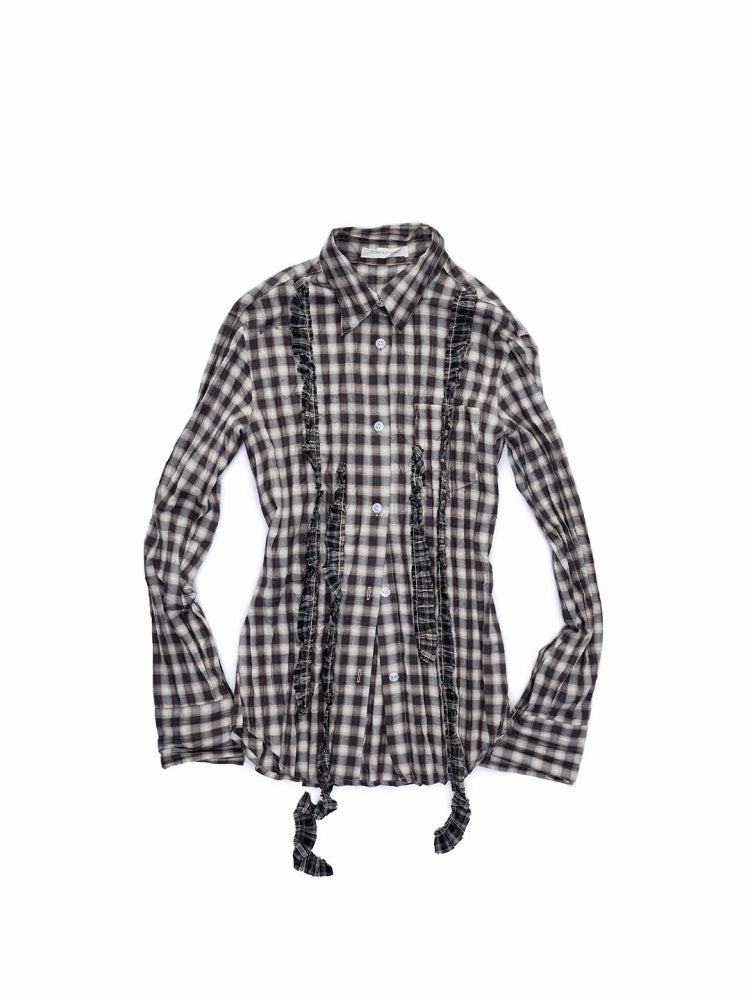 Patchwork Ruffle Pleated Shirt & Contrast Plaid Maxi Skirt【s0000016000】