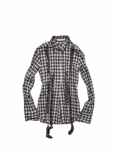 Patchwork Ruffle Pleated Shirt & Contrast Plaid Maxi Skirt【s0000016000】