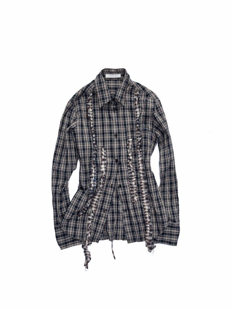 Patchwork Ruffle Pleated Shirt & Contrast Plaid Maxi Skirt【s0000016000】