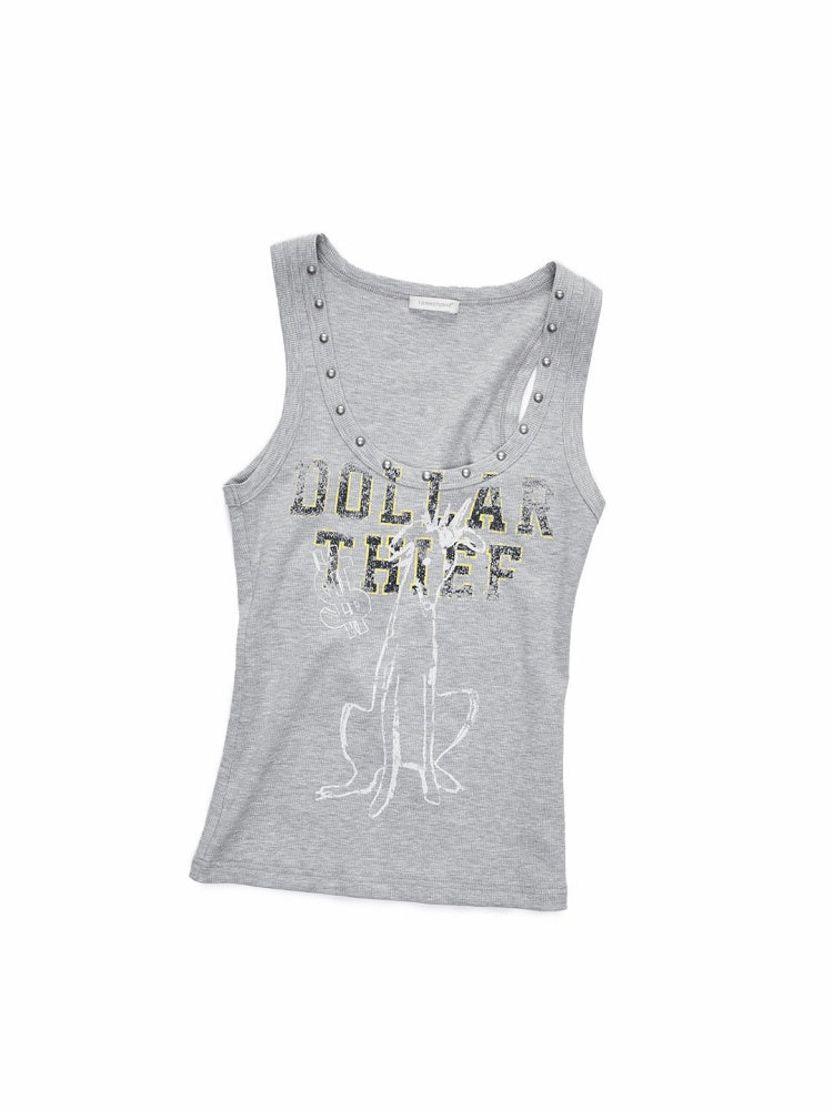 American Letter Animal Print U-Neck Tank Top【s0000016001】