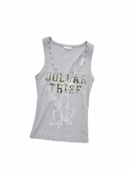 American Letter Animal Print U-Neck Tank Top【s0000016001】