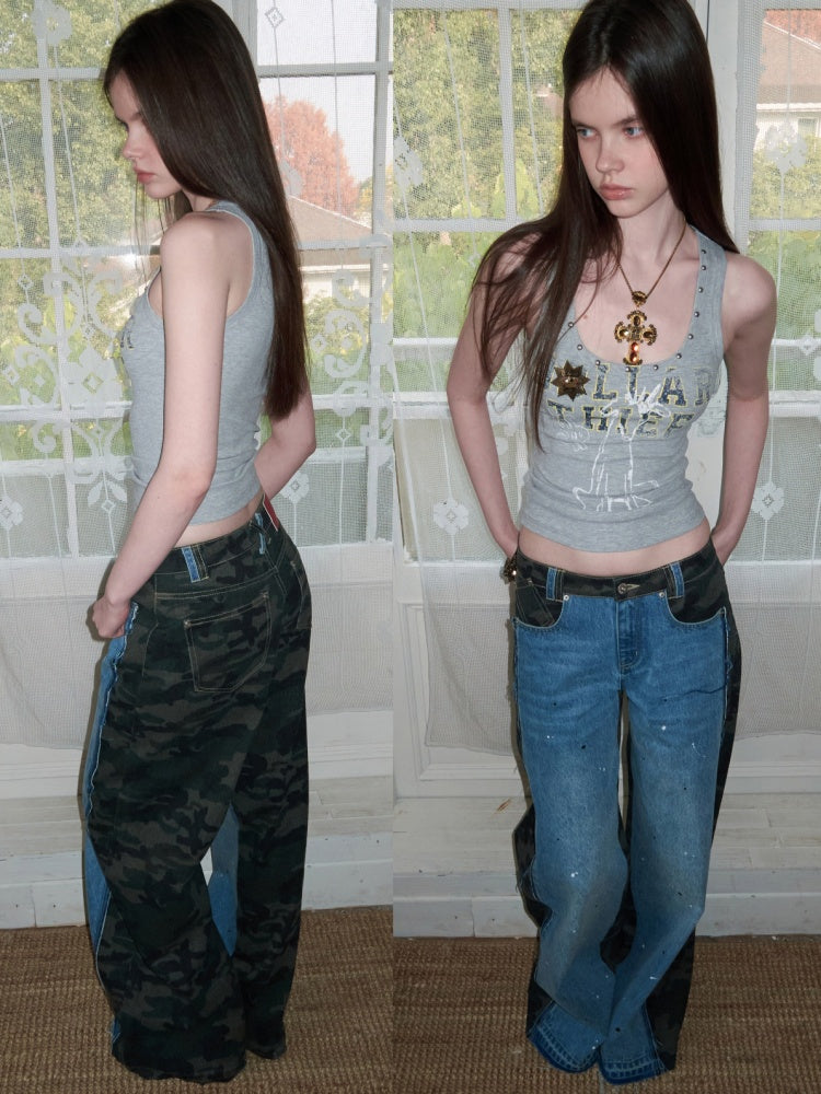 American Letter Animal Print U-Neck Tank Top【s0000016001】