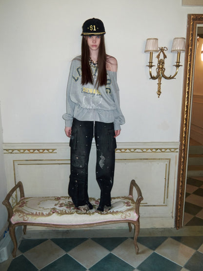 Alphabet Animal Print Slanted Shoulder Drawstring Sweatshirt【s0000016002】