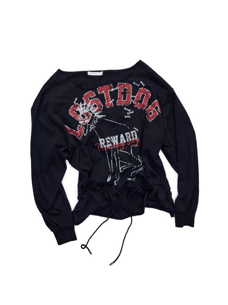 Alphabet Animal Print Slanted Shoulder Drawstring Sweatshirt【s0000016002】