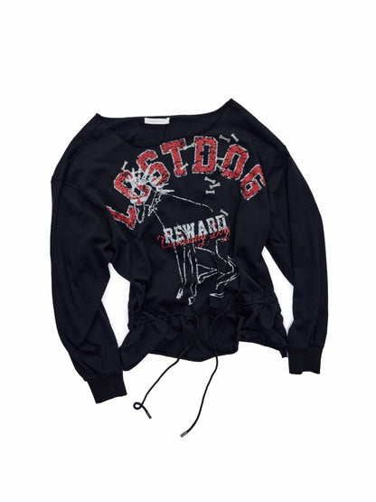 Alphabet Animal Print Slanted Shoulder Drawstring Sweatshirt【s0000016002】