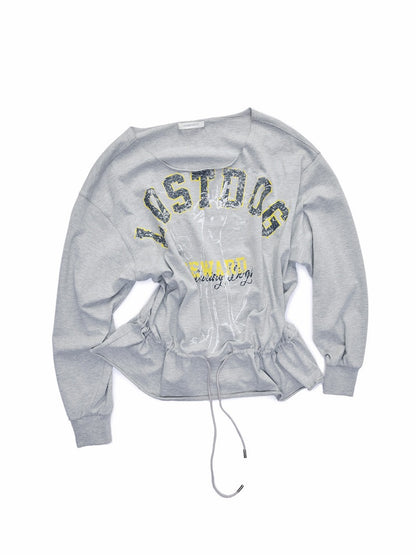Alphabet Animal Print Slanted Shoulder Drawstring Sweatshirt【s0000016002】