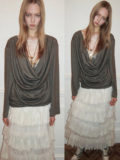 Faux Layered Lace Swing Collars Long Sleeve Base Shirts【s0000016006】