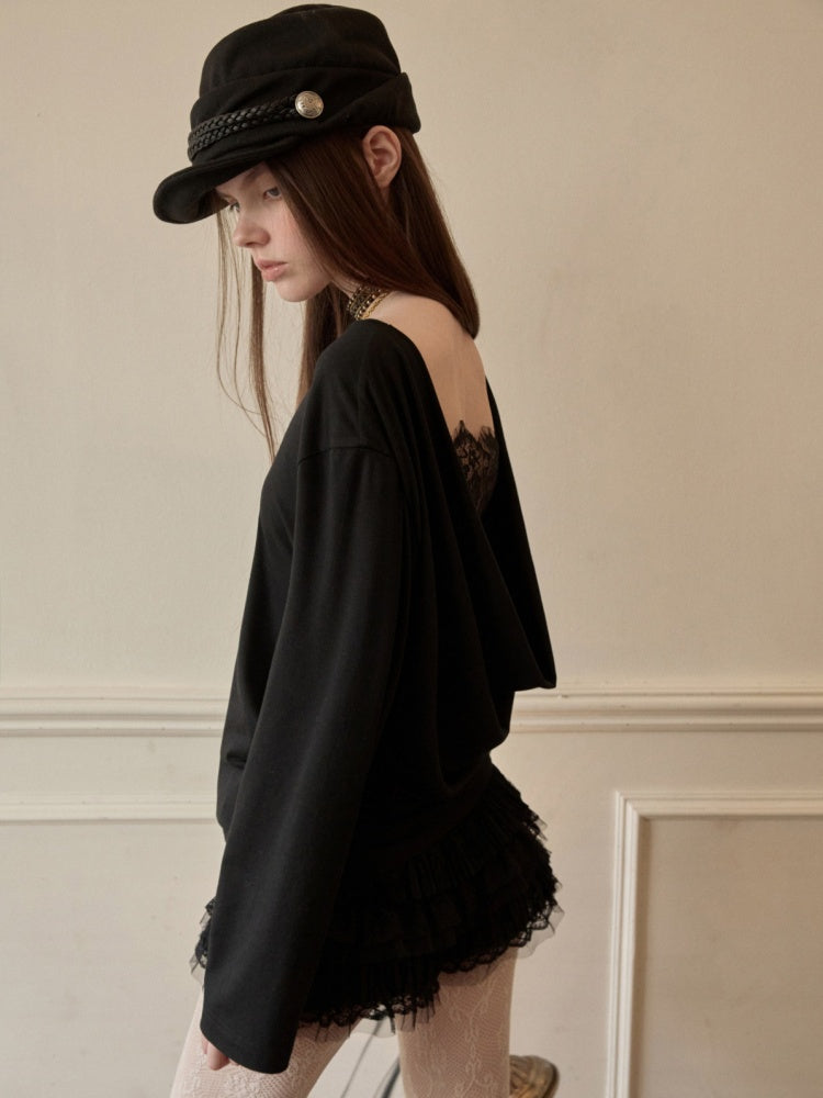Faux Layered Lace Swing Collars Long Sleeve Base Shirts【s0000016006】