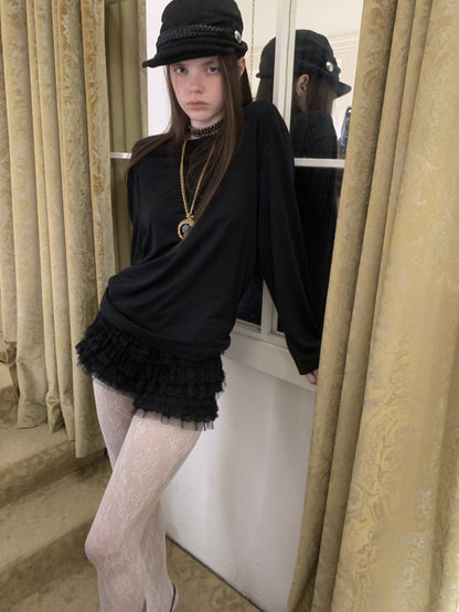 Faux Layered Lace Swing Collars Long Sleeve Base Shirts【s0000016006】