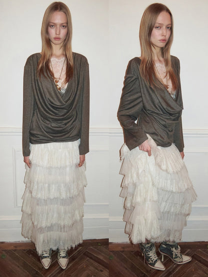 Faux Layered Lace Swing Collars Long Sleeve Base Shirts【s0000016006】