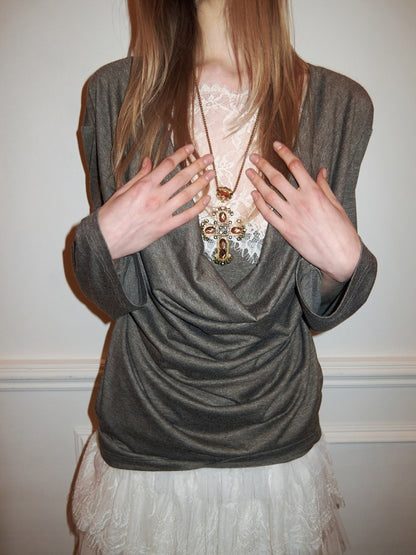 Faux Layered Lace Swing Collars Long Sleeve Base Shirts【s0000016006】