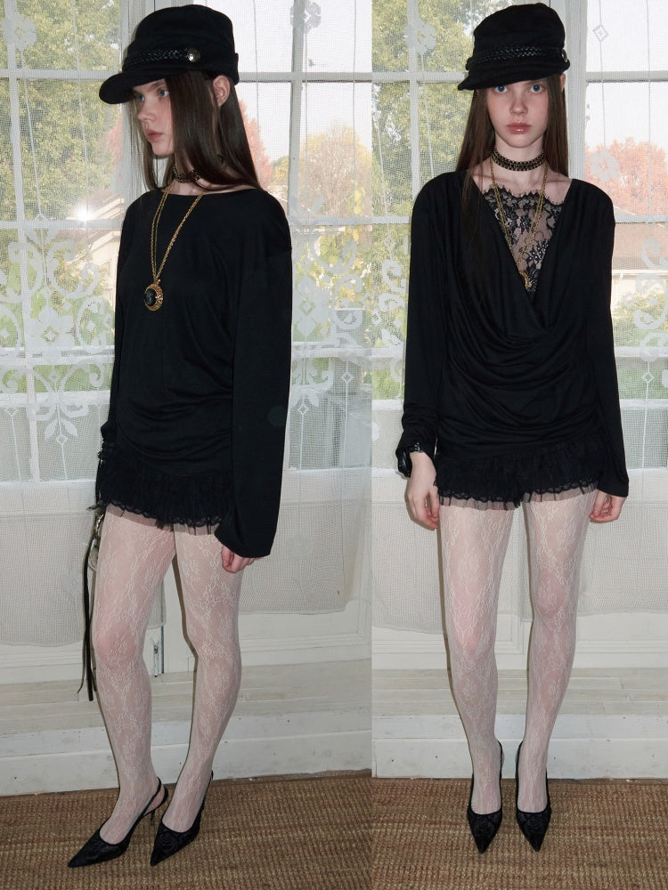 Faux Layered Lace Swing Collars Long Sleeve Base Shirts【s0000016006】