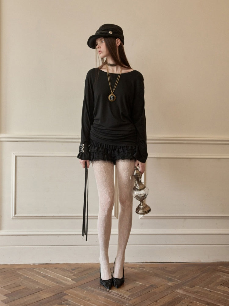 Faux Layered Lace Swing Collars Long Sleeve Base Shirts【s0000016006】