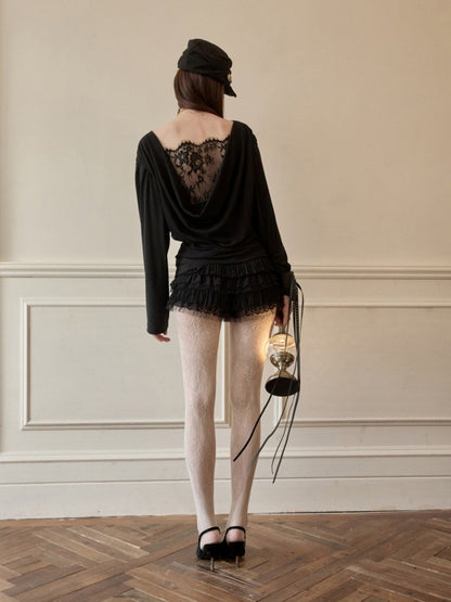 Faux Layered Lace Swing Collars Long Sleeve Base Shirts【s0000016006】