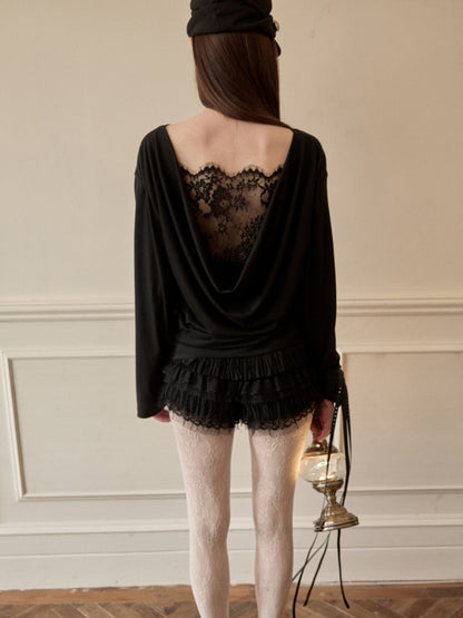 Faux Layered Lace Swing Collars Long Sleeve Base Shirts【s0000016006】