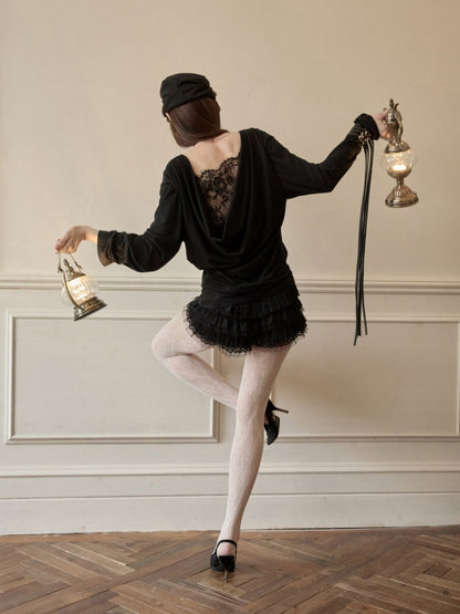 Faux Layered Lace Swing Collars Long Sleeve Base Shirts【s0000016006】