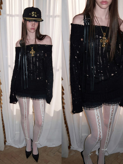 One-Shoulder Belt Cut-Out Cable Knit Sweater【s0000016008】