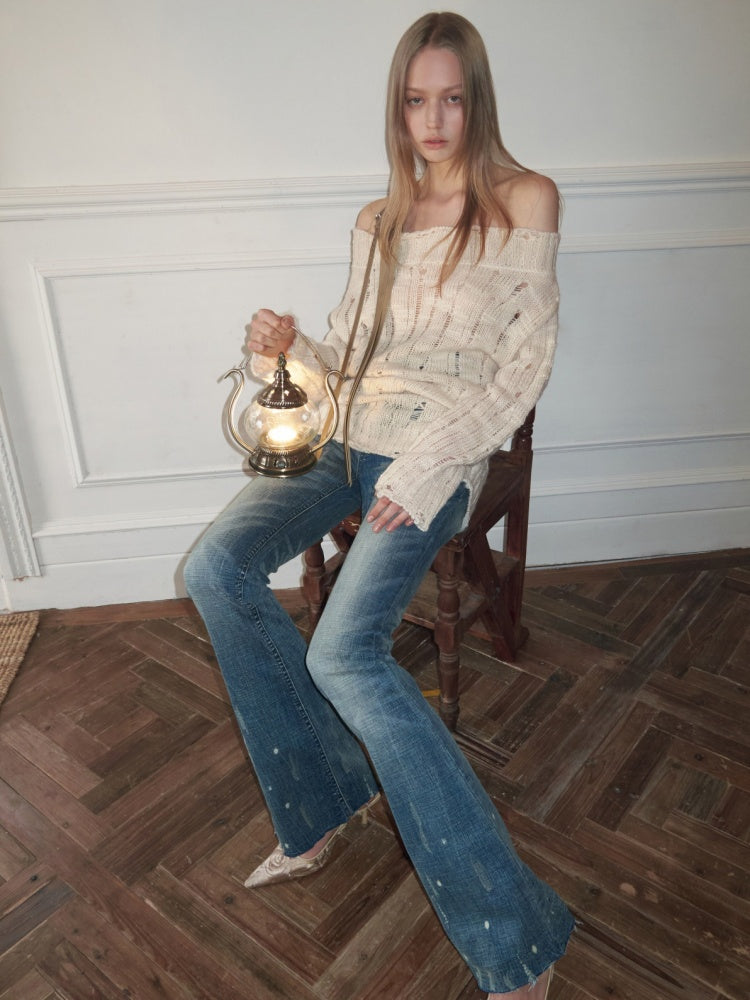 One-Shoulder Belt Cut-Out Cable Knit Sweater【s0000016008】