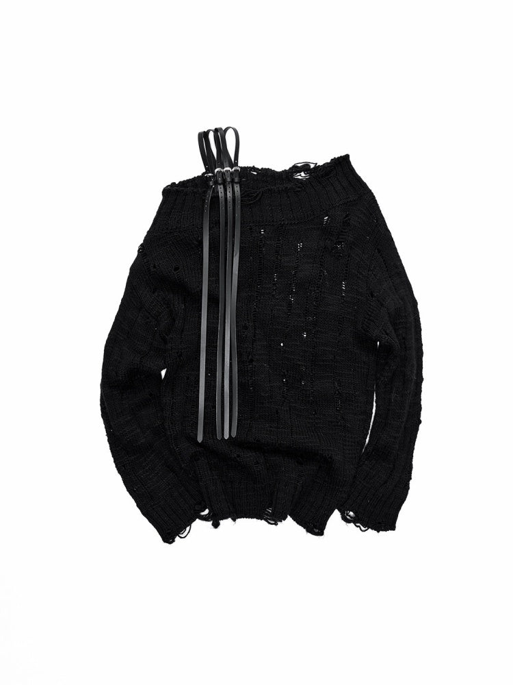 One-Shoulder Belt Cut-Out Cable Knit Sweater【s0000016008】
